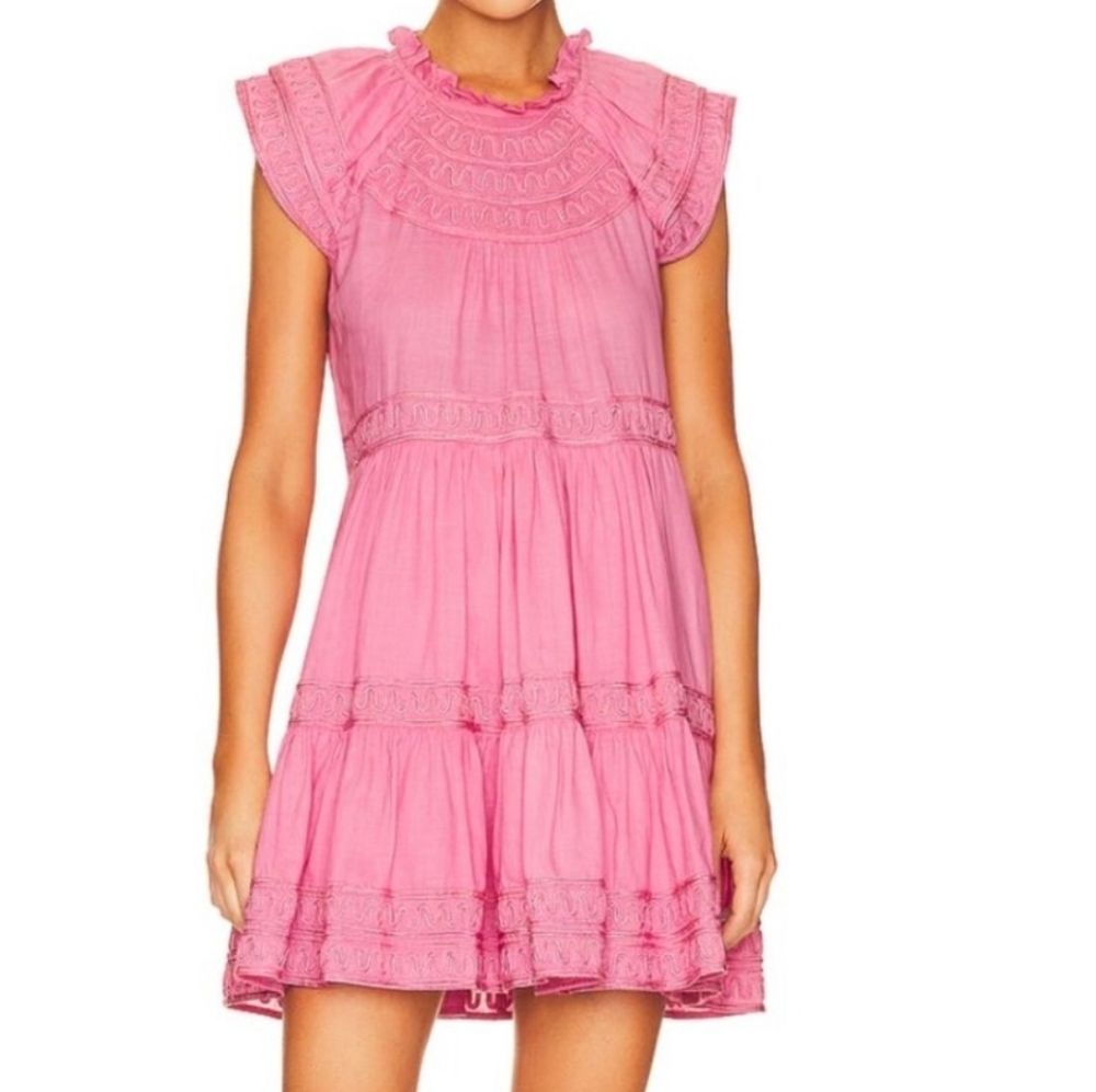 Veronica Beard Preppy Keely Tiered Ramie Mini Dress Size 10 Barbiecore - Picture 5 of 16